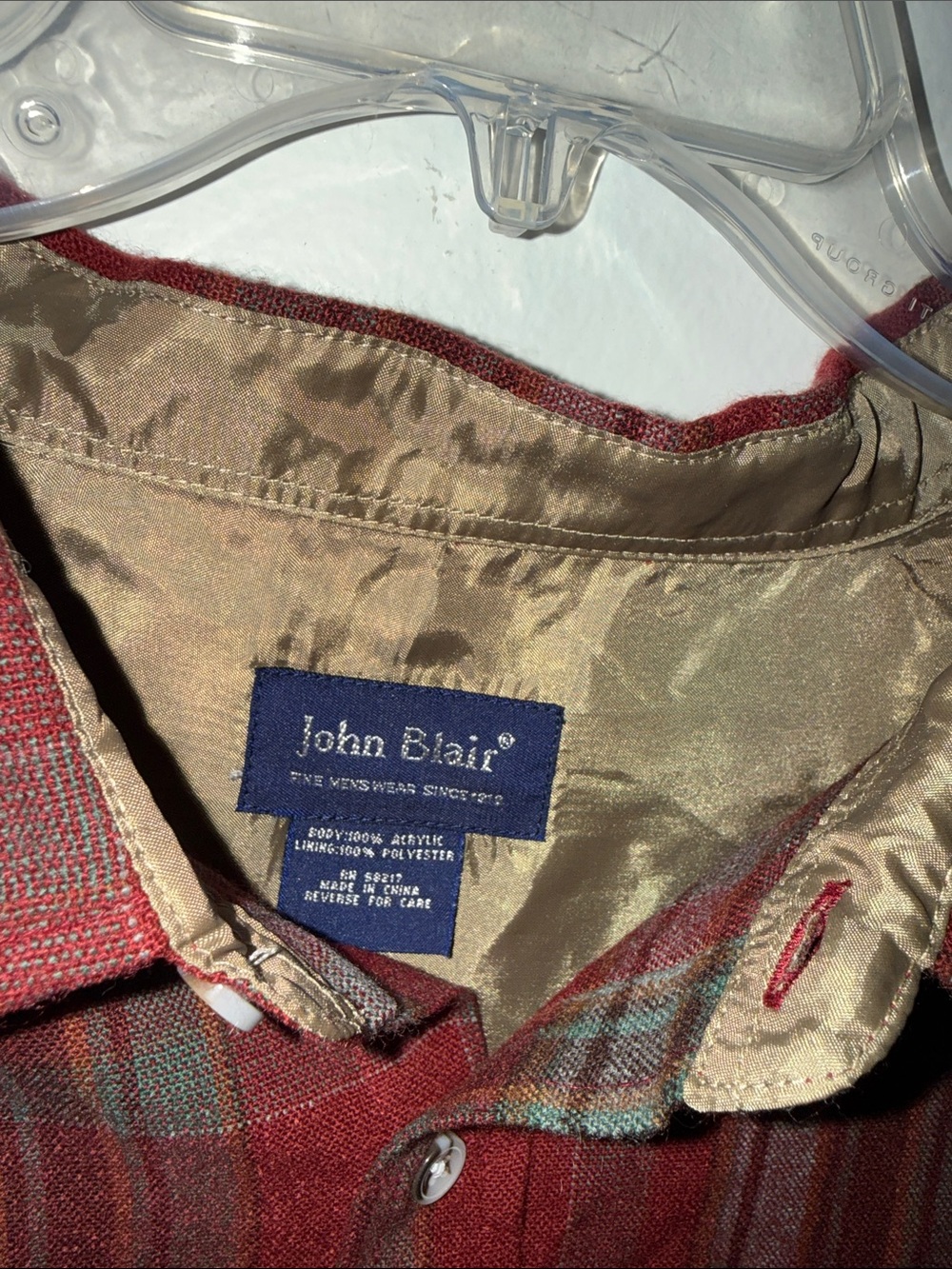 John Blair Men's Red Plaid Lightweight Shirt Jacket
